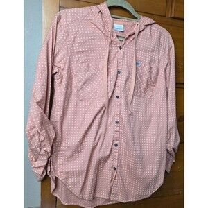 Columbia Button Down Hoodie Size Medium Peach Orange Floral Dot Outdoor Light